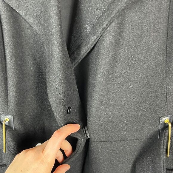 NWOT Worthington Black and Gold Wool Blend Belted Long Women's Trench Coat - Picture 10 of 11